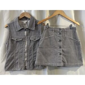 Vtg NY Jean Womens M 2Pc Set Skort & Vest Black White‎ Check Size M